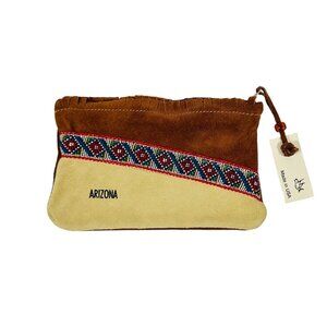 Handcrafted Arizona Suede Pouch With Beaded Accent & Fringe Detailing Travel